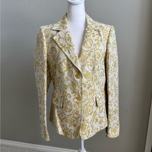 Ellen Tracy Yellow/ Gold and Cream Floral Blazer Cotten Linen Blend